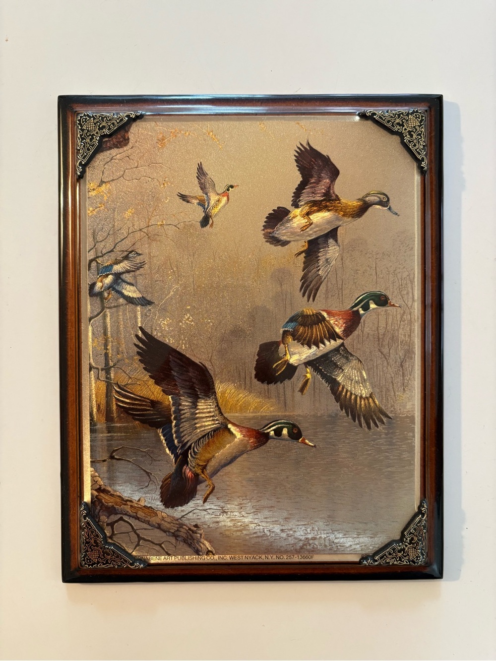 Framed Flying Ducks Wall Art in Brown and Gold